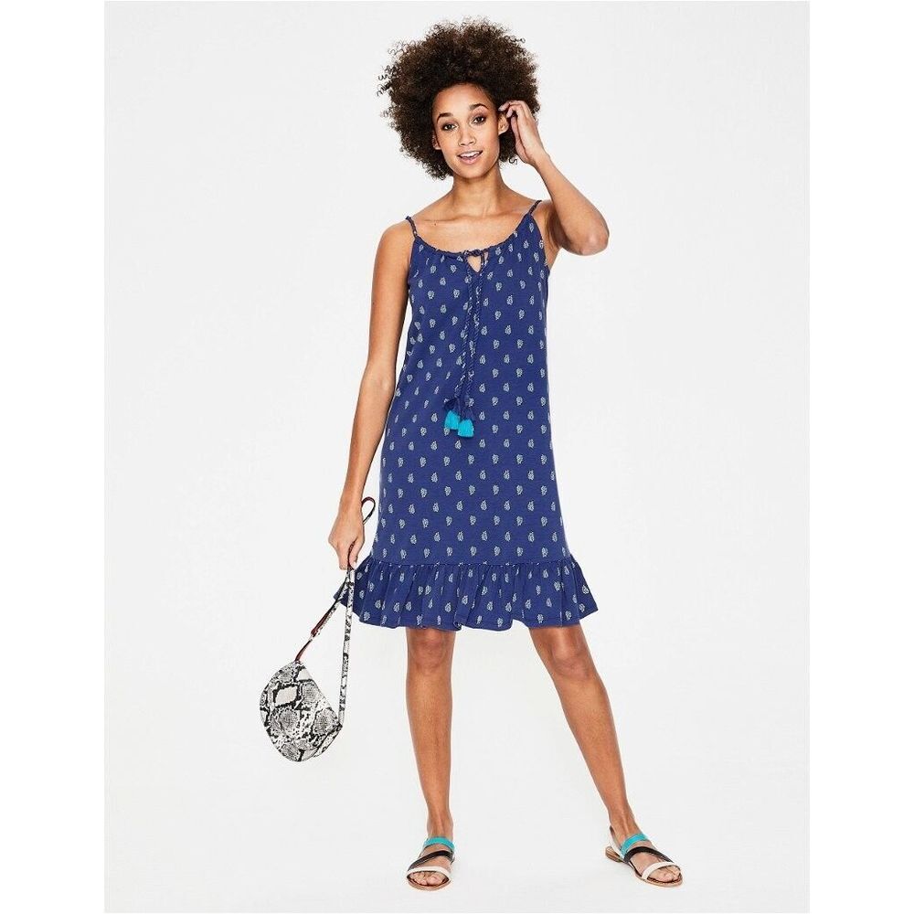 Boden Sophia Jersey Sundress US Size 6 Blue Pop‎ Palm Stamp Dress Cover Up